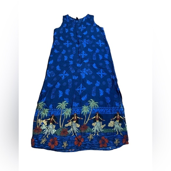 Hibiscus Collection Hawaii blue Hula Girl print sleeveless dress size Medium - Picture 1 of 6